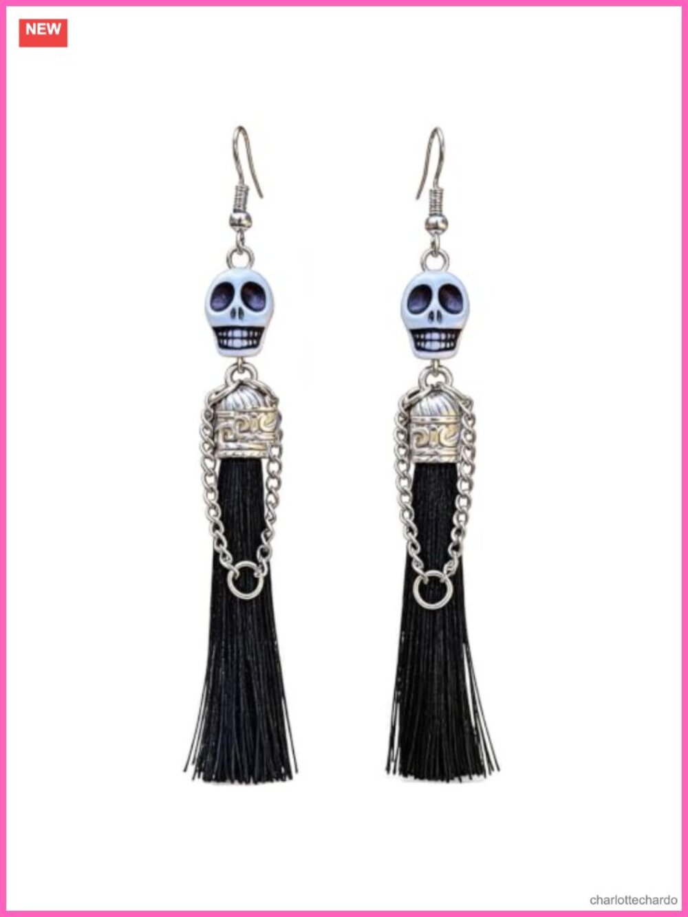Gothic Skull Tassel Dangle Earrings Halloween Costume Jewelry